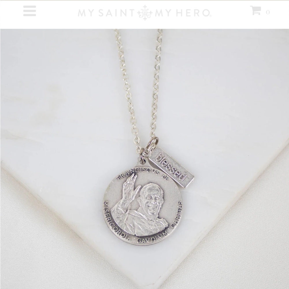 My Saint My Hero Silver Pope Francis Papal Blessing Pendant Necklace NWT